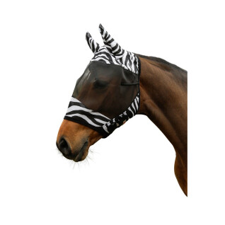 Maschera antimosche per cavalli con protezione per le orecchie Covalliero Zebra